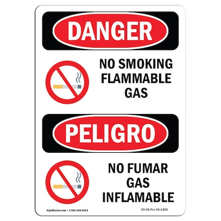Signmission OSHA Sign, No Smoking Flammable Gas Bilingual, 18in X 12in Decal, 12" W, 18" L, Bilingual Spanish OS-DS-D-1218-VS-1485